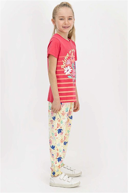 RolyPoly Believe Yourself Nar Çiçeği Kısa Kollu Kız Çocuk Pijama Takımı