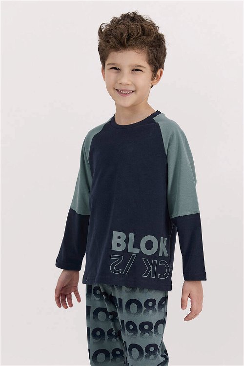 RolyPoly Blok Lacivert Erkek Çocuk Pijama Takımı