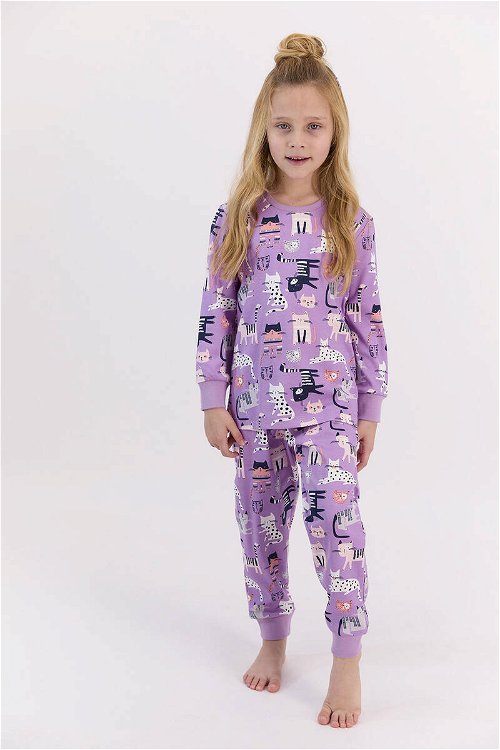 RolyPoly Cats Lila Kız Çocuk Pijama Takımı