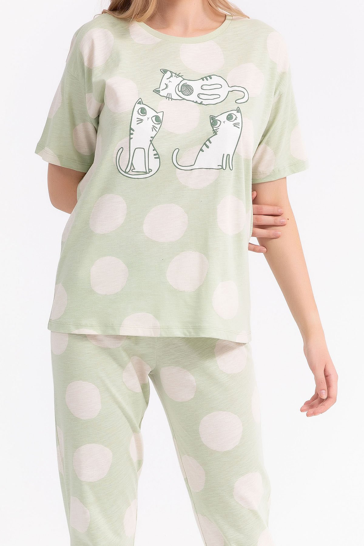 Rolypoly Cats Su Yeşili Kadın Pijama Takımı