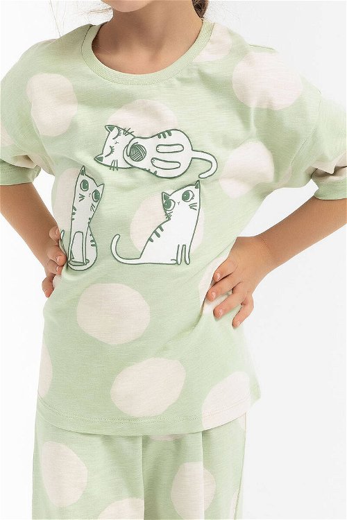 Rolypoly Cats Su Yeşili Kız Çocuk Pijama Takımı