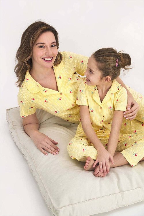 Rolypoly Cherry Soluk Sarı Kız Çocuk Gömlek Pijama Takımı