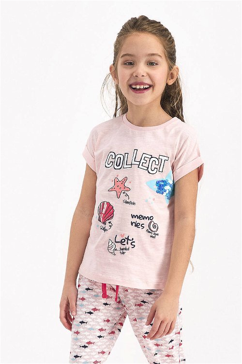 Rolypoly Collect Toz Somon Kız Çocuk Kısa Kol Pijama Takımı