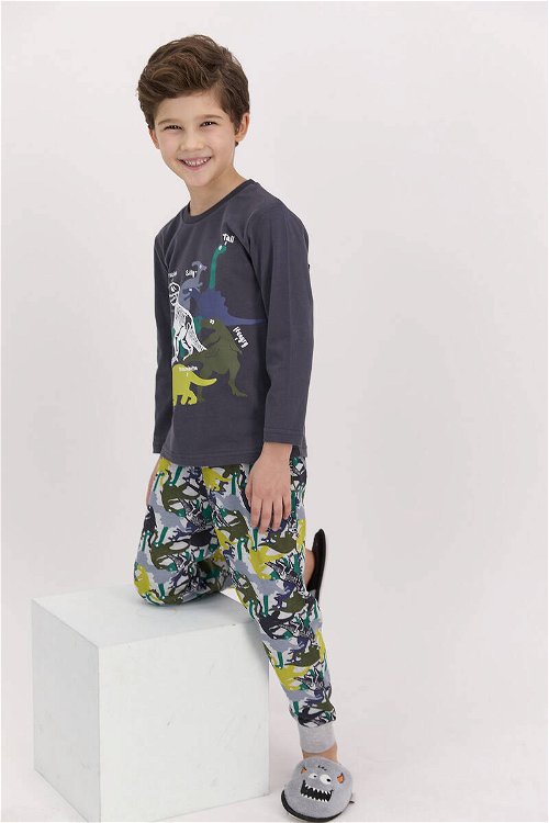 RolyPoly Dinosaour Antrasit Erkek Çocuk Pijama Takımı