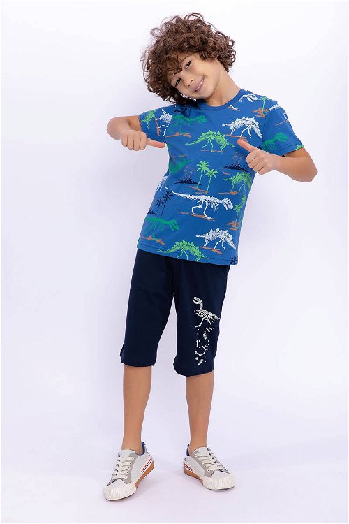 Rolypoly Dinosaur Cobalt Mavi Erkek Çocuk Bermuda Takım