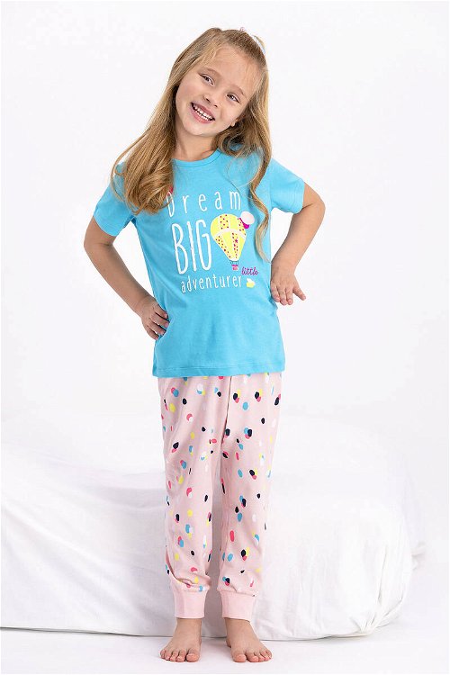 Rolypoly Dream Big Turkuaz Kız Çocuk Kısa Kol Pijama Takımı