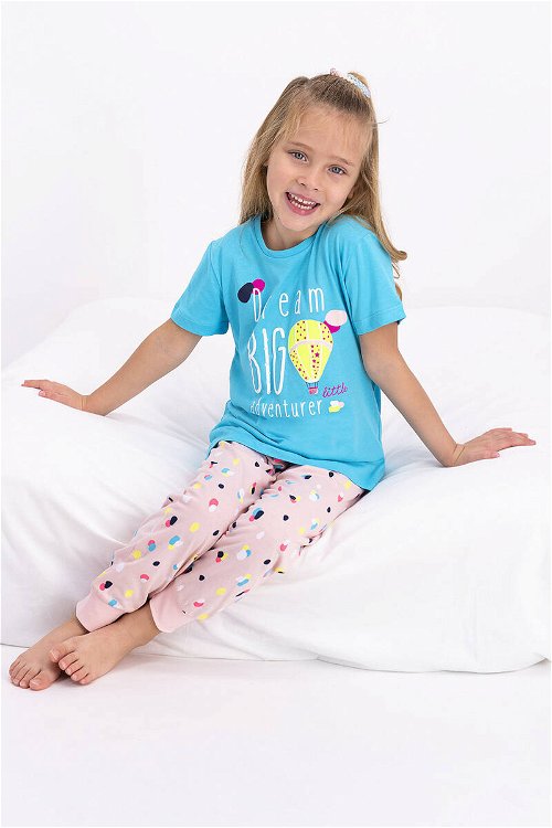 Rolypoly Dream Big Turkuaz Kız Çocuk Kısa Kol Pijama Takımı