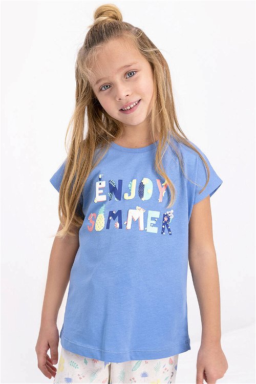RolyPoly Enjoy Summer Açık İndigo Kız Çocuk Kısa Kol Pijama Takımı