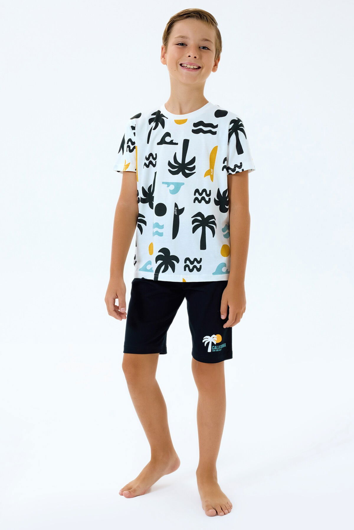 Rolypoly - Rolypoly Erkek Çocuk Beyaz Bermuda Takım (1)