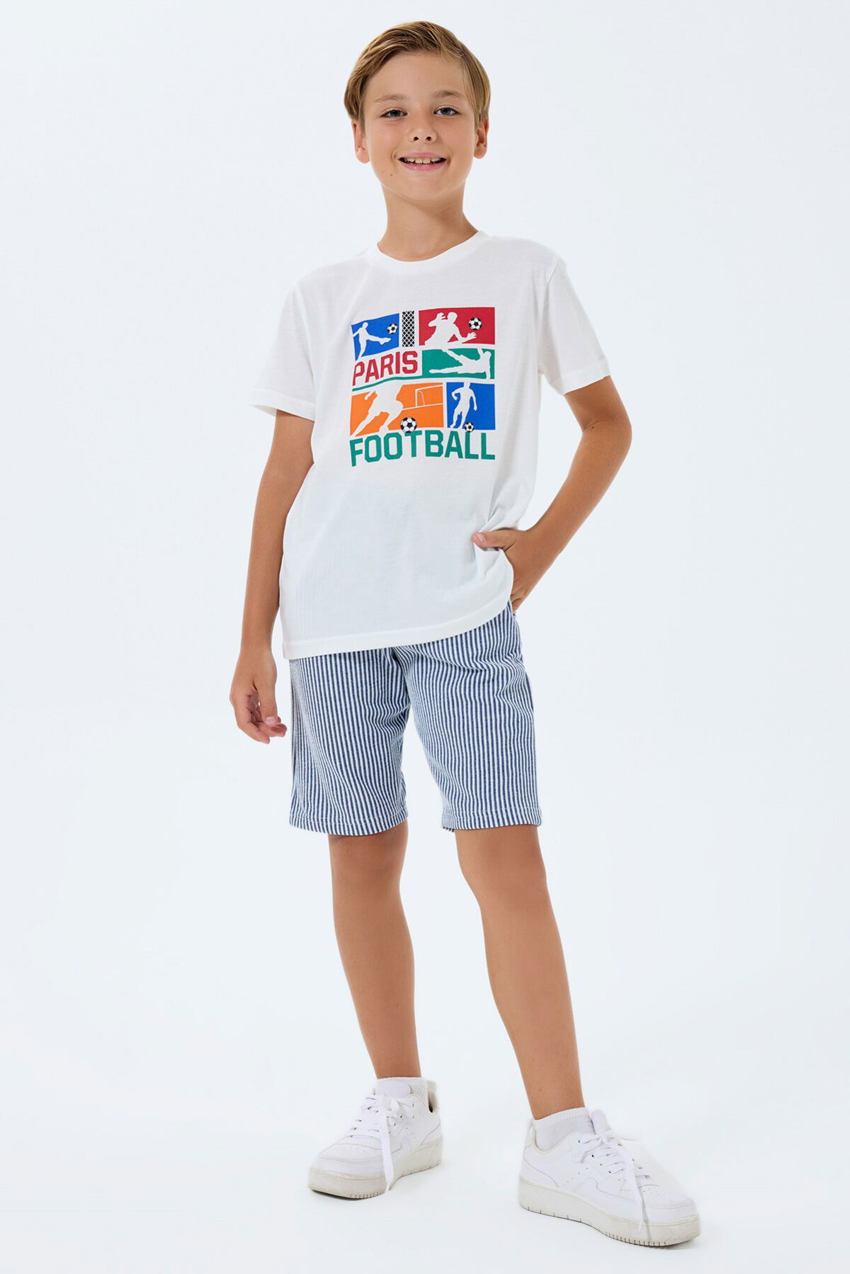 Rolypoly - Rolypoly Erkek Çocuk Beyaz Bermuda Takım (1)