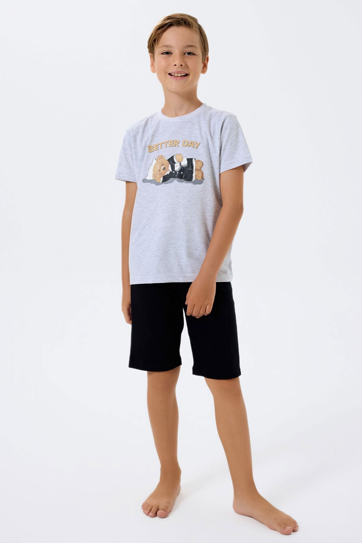 Rolypoly - Rolypoly Erkek Çocuk Gri Bermuda Takım