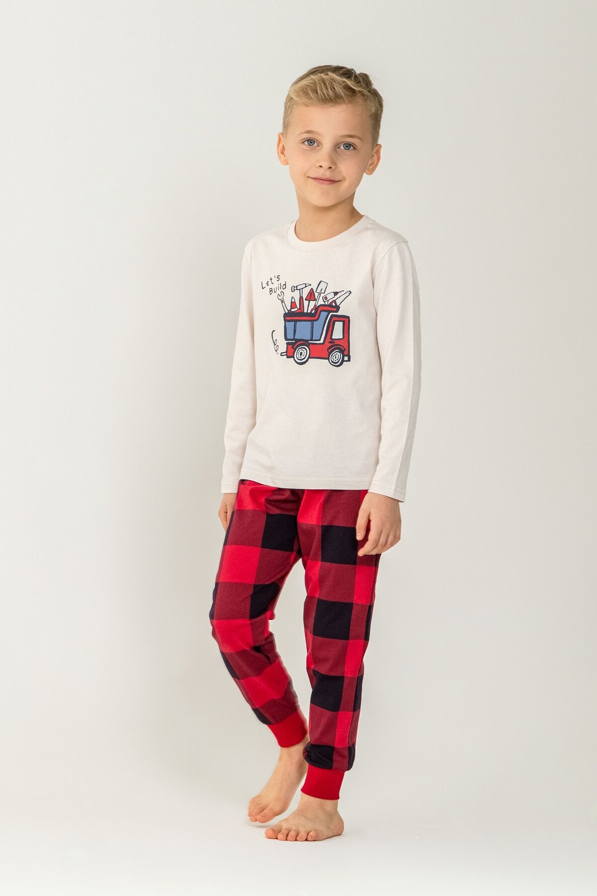 ROLYPOLY - Rolypoly Erkek Çocuk Let's Build Beyaz Uzun Kol Pijama Takım RP3872-C-V1