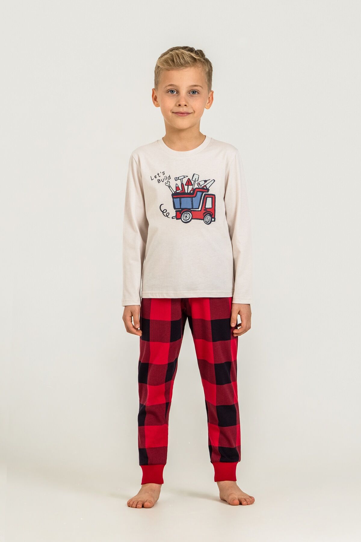 ROLYPOLY - Rolypoly Erkek Çocuk Let's Build Beyaz Uzun Kol Pijama Takım RP3872-C-V1 (1)