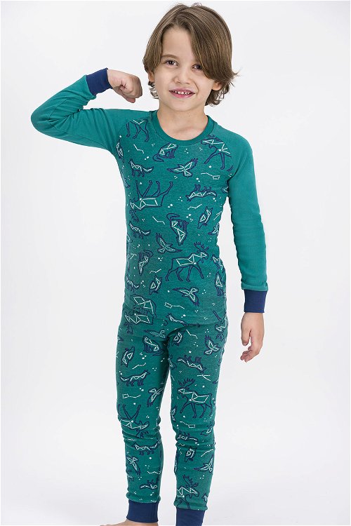 RolyPoly Animals Skeleton Koyu Yeşil Erkek Çocuk Pijama Takımı
