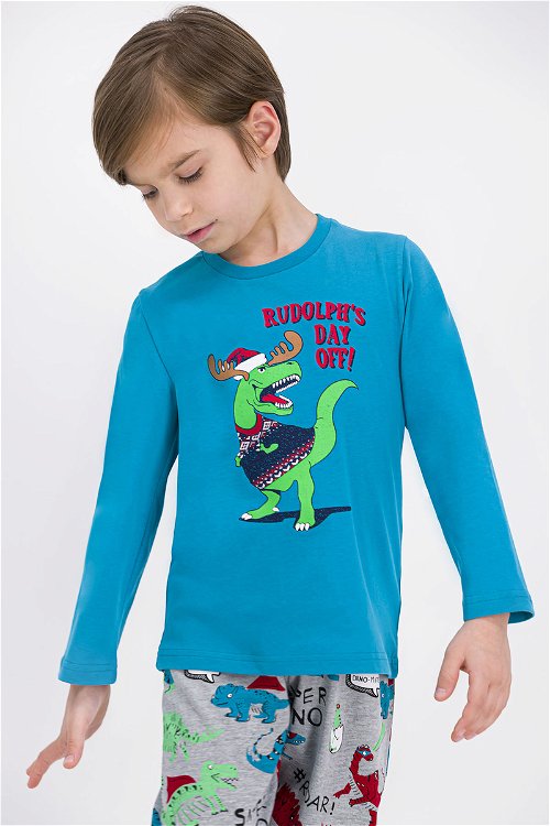 Rolypoly Super Dino Dayoff Açık Petrol Erkek Çocuk Pijama Takımı