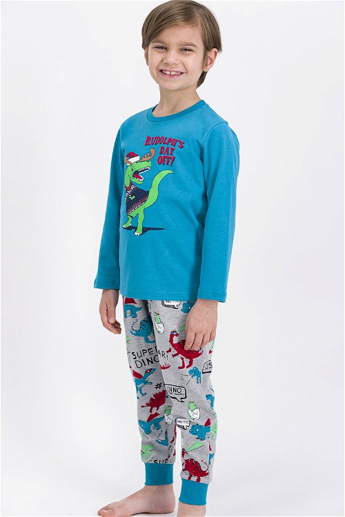 Rolypoly Super Dino Dayoff Açık Petrol Erkek Çocuk Pijama Takımı