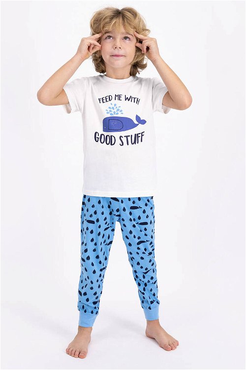RolyPoly Feed Me With Good Stuf Krem Genç Erkek Kısa Kol Pijama Takımı