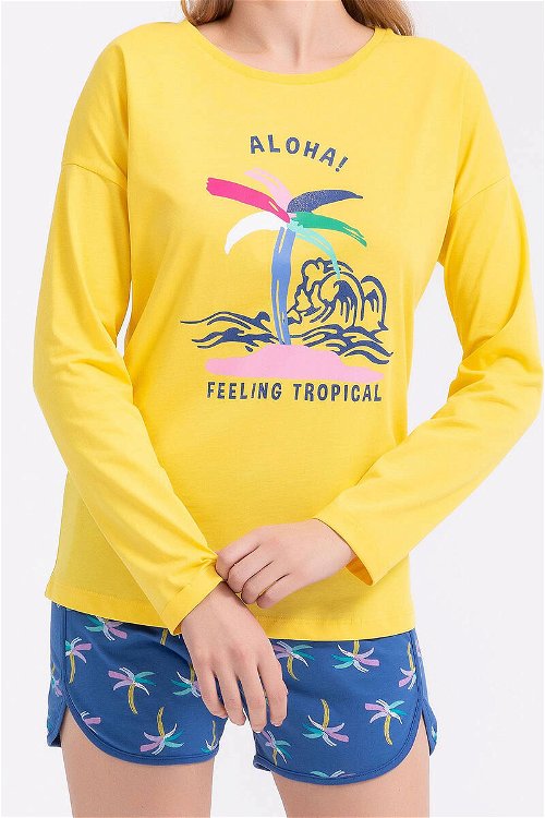 Rolypoly Feeling Tropical Sarı Kadın Uzun Kol Şort Takım