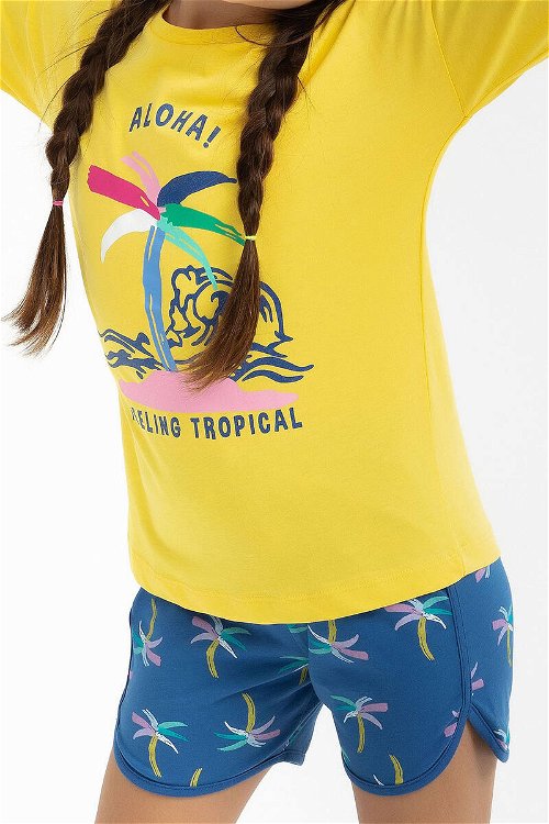 Rolypoly Feeling Tropical Sarı Kız Çocuk Uzun Kol Şort Takım