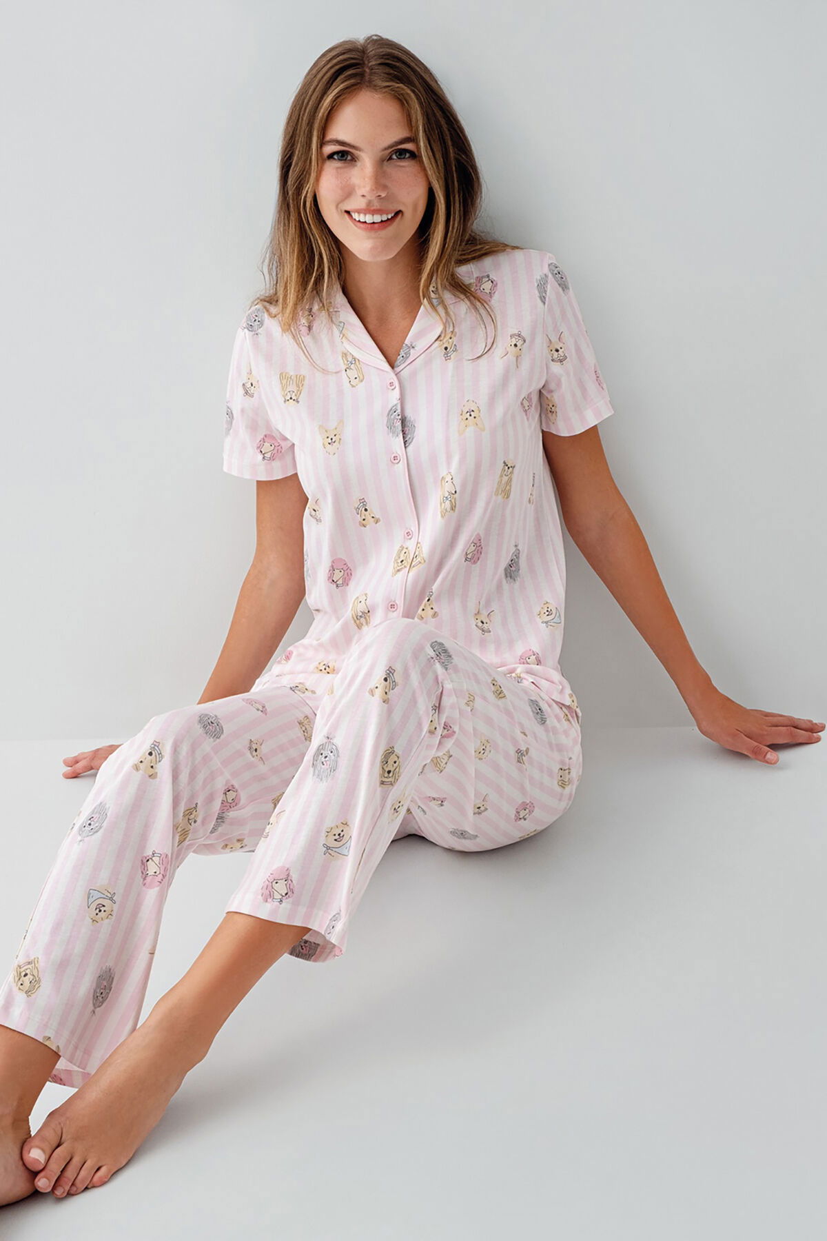 Rolypoly - Rolypoly Kadın Pembe Gömlek Pijama