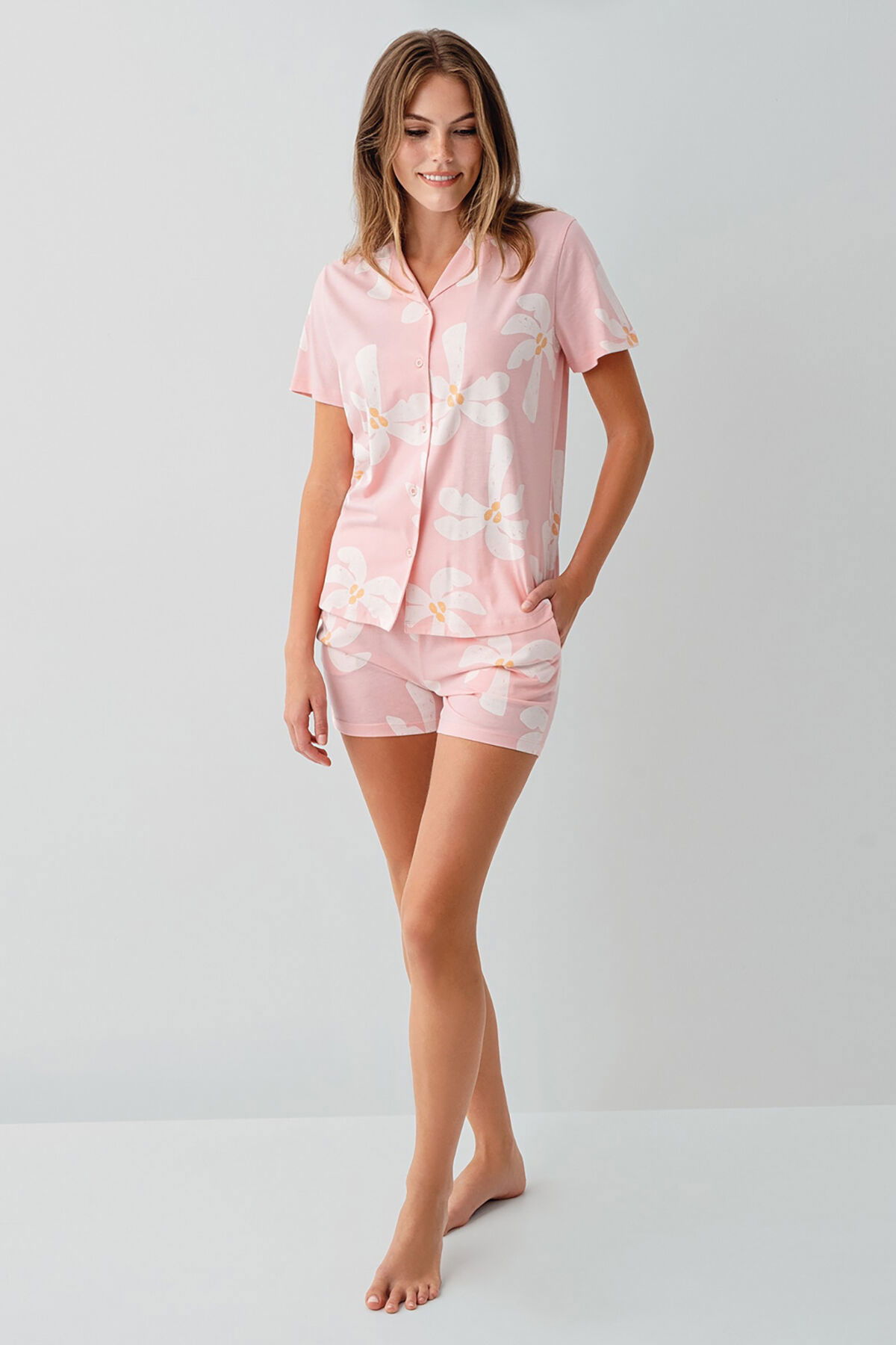 Rolypoly - Rolypoly Kadın Pembe Gömlek Şort Takım (1)