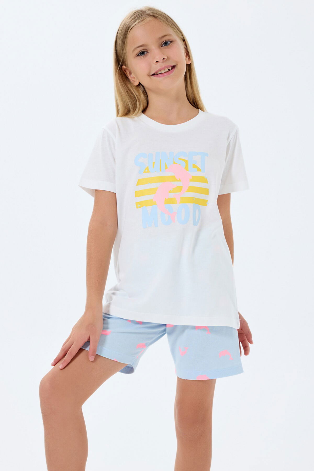 Rolypoly - Rolypoly Kız Çocuk Beyaz Şort Takım