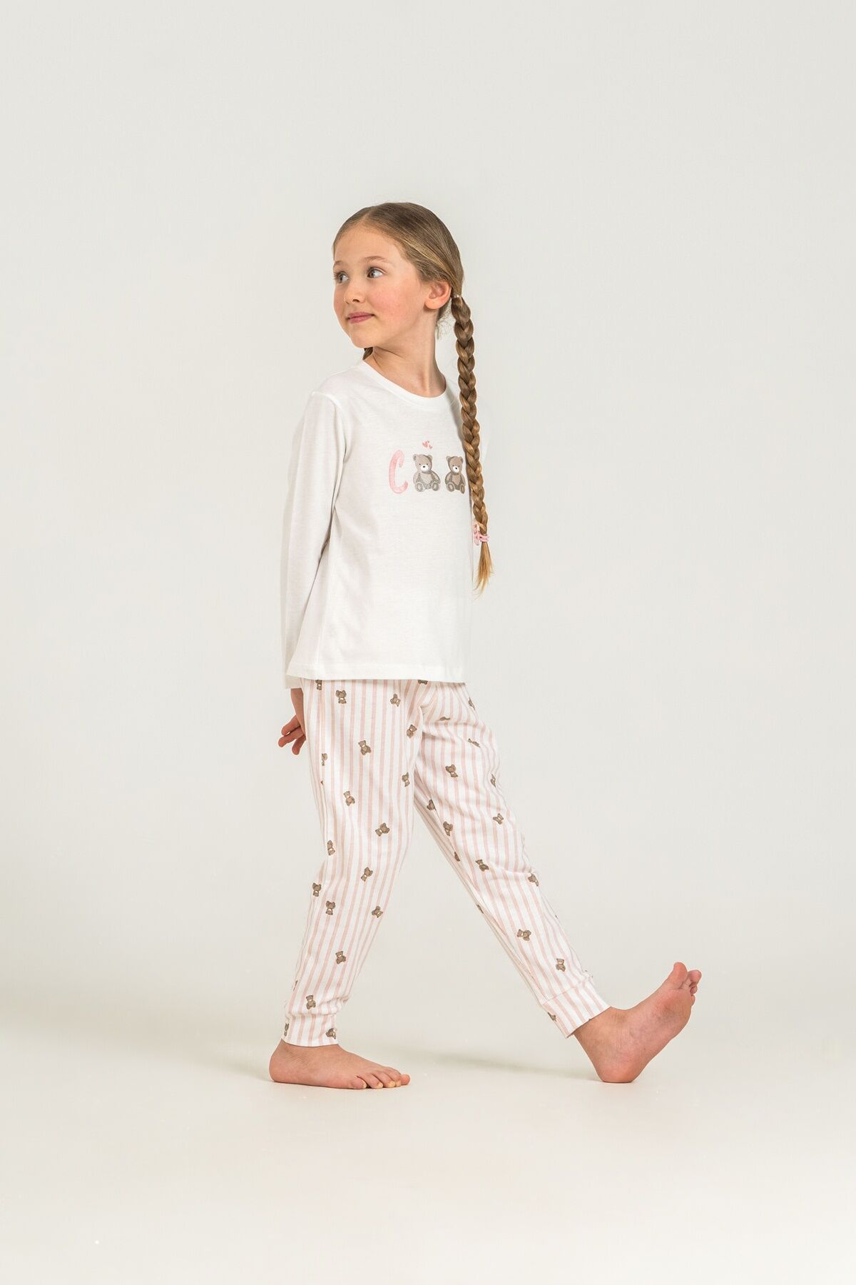 ROLYPOLY - Rolypoly Kız Çocuk Cool Bear Beyaz Uzun Kol Pijama Takım RP3912-C-V1