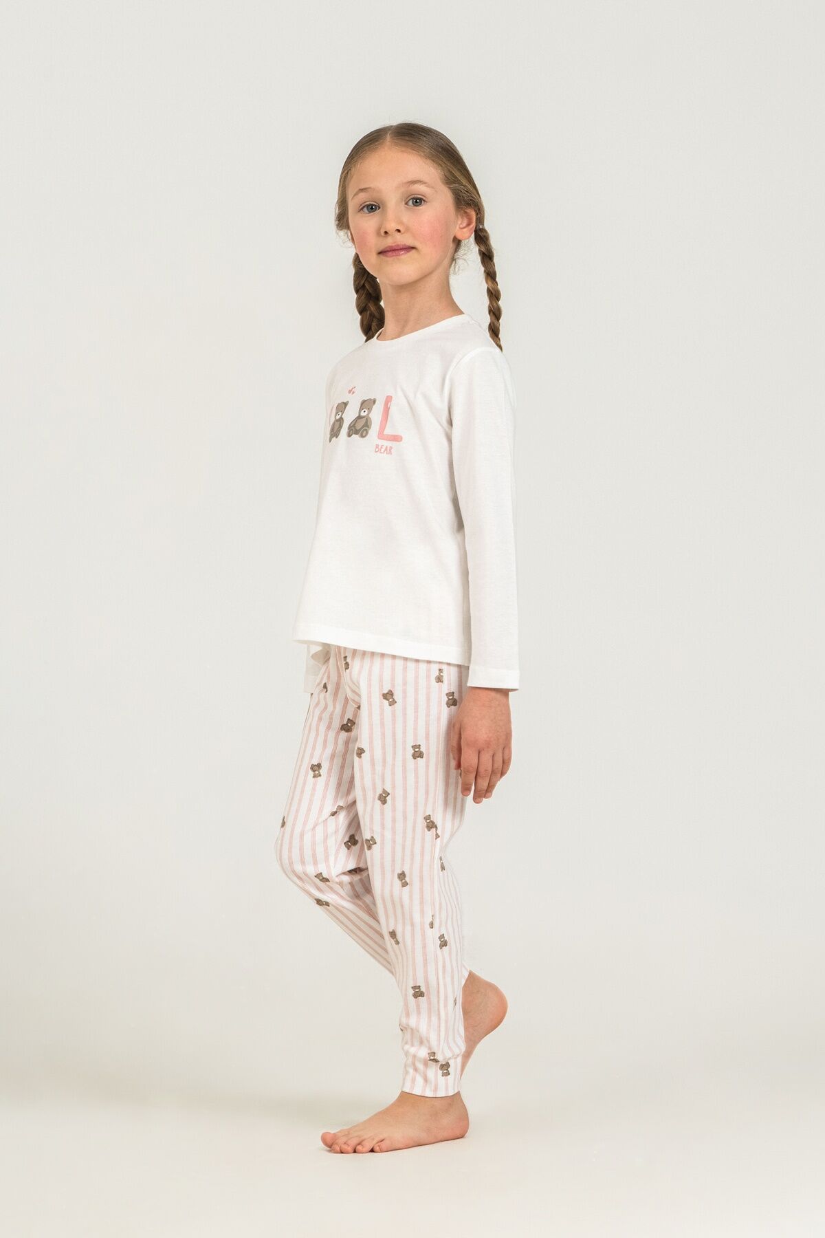 ROLYPOLY - Rolypoly Kız Çocuk Cool Bear Beyaz Uzun Kol Pijama Takım RP3912-C-V1 (1)