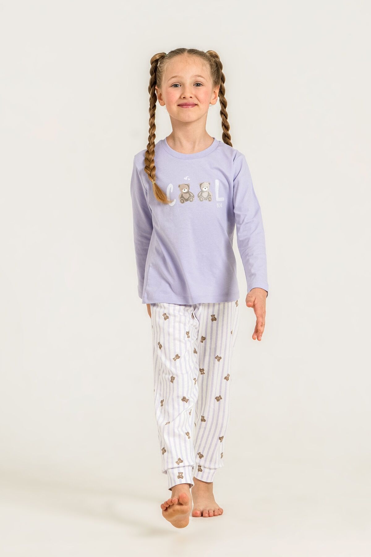 ROLYPOLY - Rolypoly Kız Çocuk Cool Bear Mor Uzun Kol Pijama Takım RP3912-C-V2