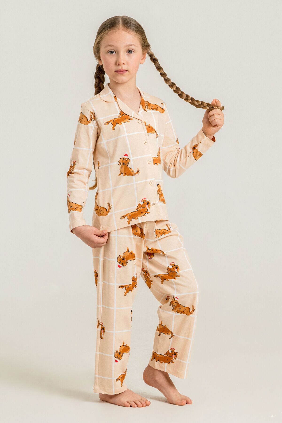 ROLYPOLY - Rolypoly Kız Çocuk Cute Puppy Krem Gömlek Pijama Takımı RP3908-C-V1 (1)