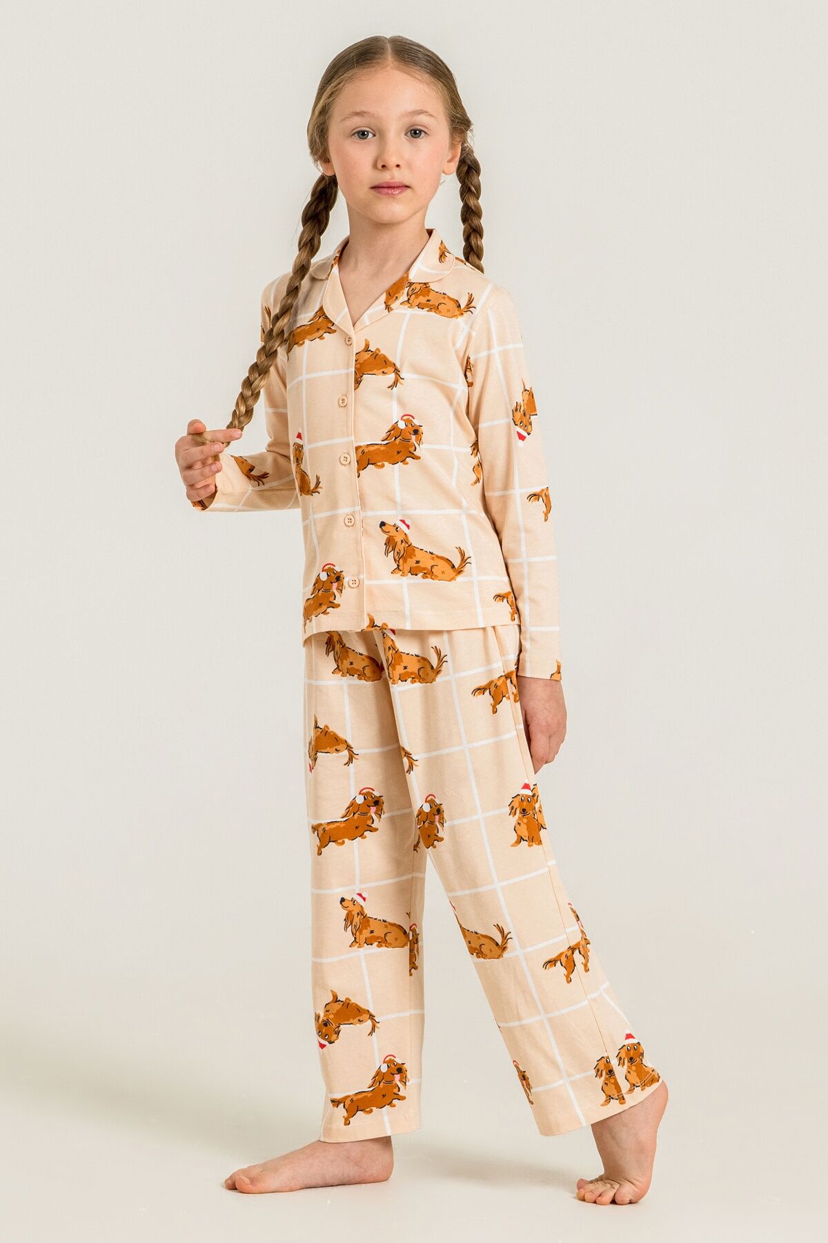 ROLYPOLY - Rolypoly Kız Çocuk Cute Puppy Krem Gömlek Pijama Takımı RP3908-C-V1