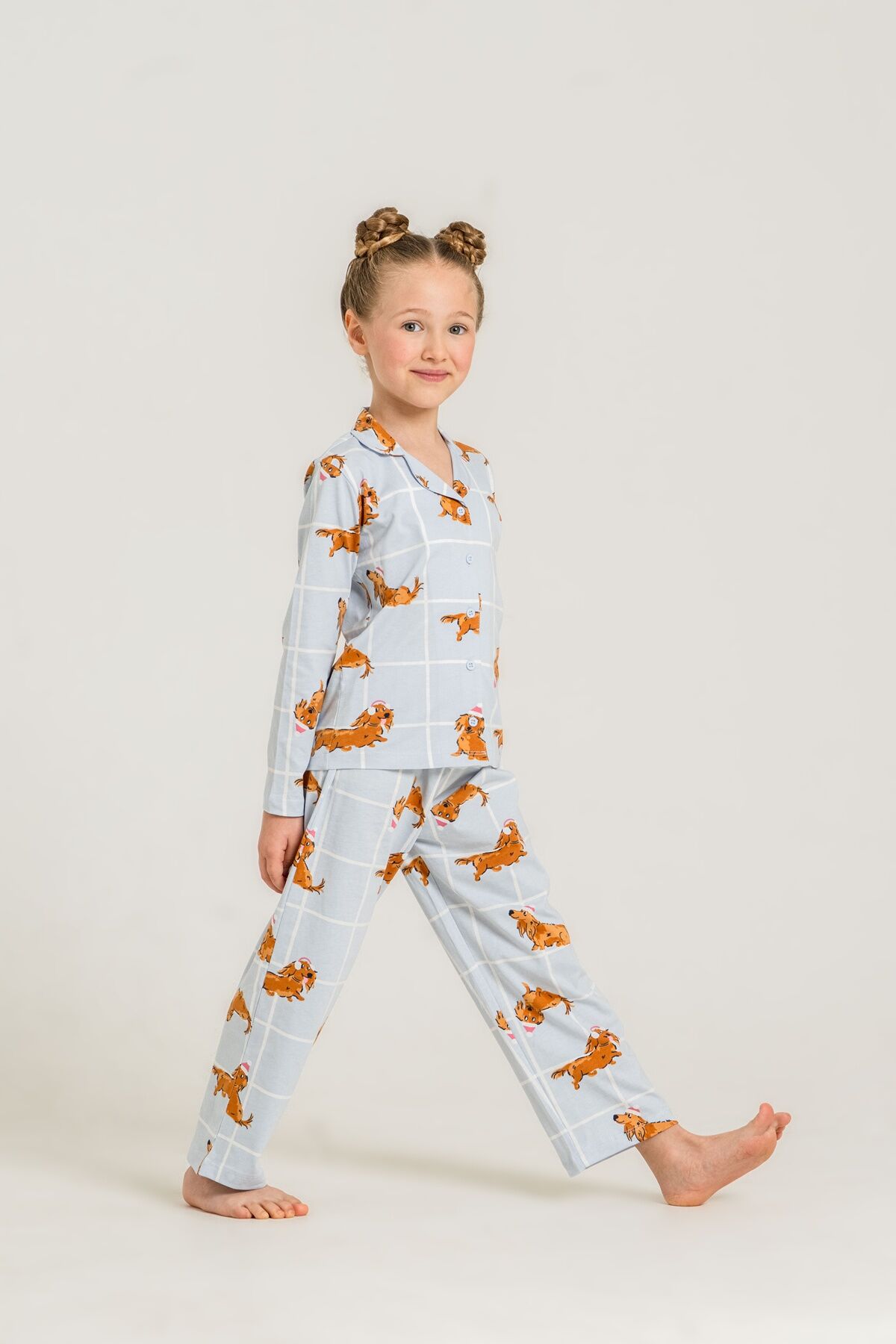 ROLYPOLY - Rolypoly Kız Çocuk Cute Puppy Mavi Gömlek Pijama Takımı RP3908-C-V2