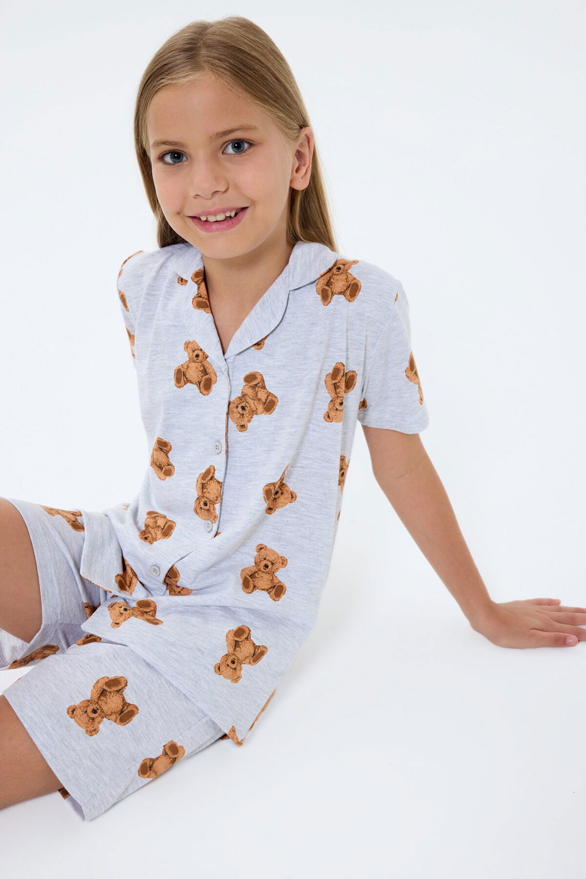 Rolypoly - Rolypoly Kız Çocuk Gri Gömlek Şort Takım