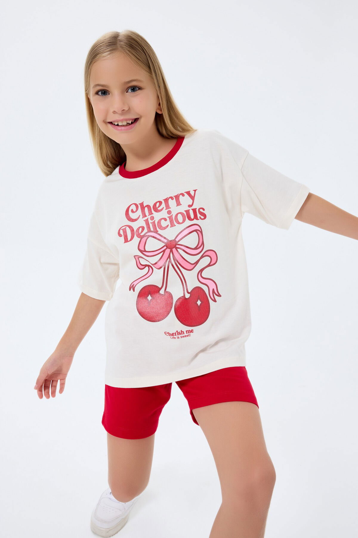 Rolypoly - Rolypoly Kız Çocuk Krem Şort Takım