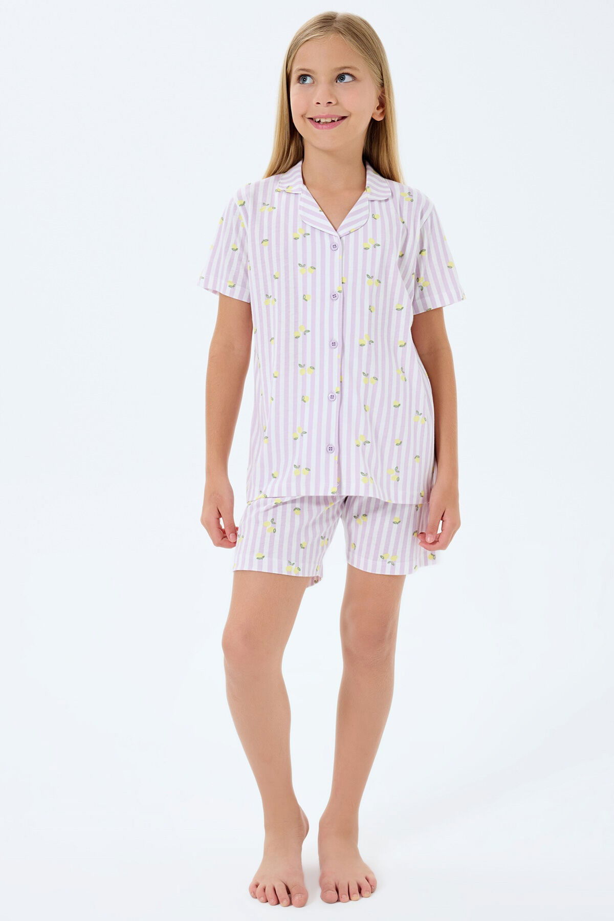 Rolypoly - Rolypoly Kız Çocuk Mor Gömlek Şort Takım
