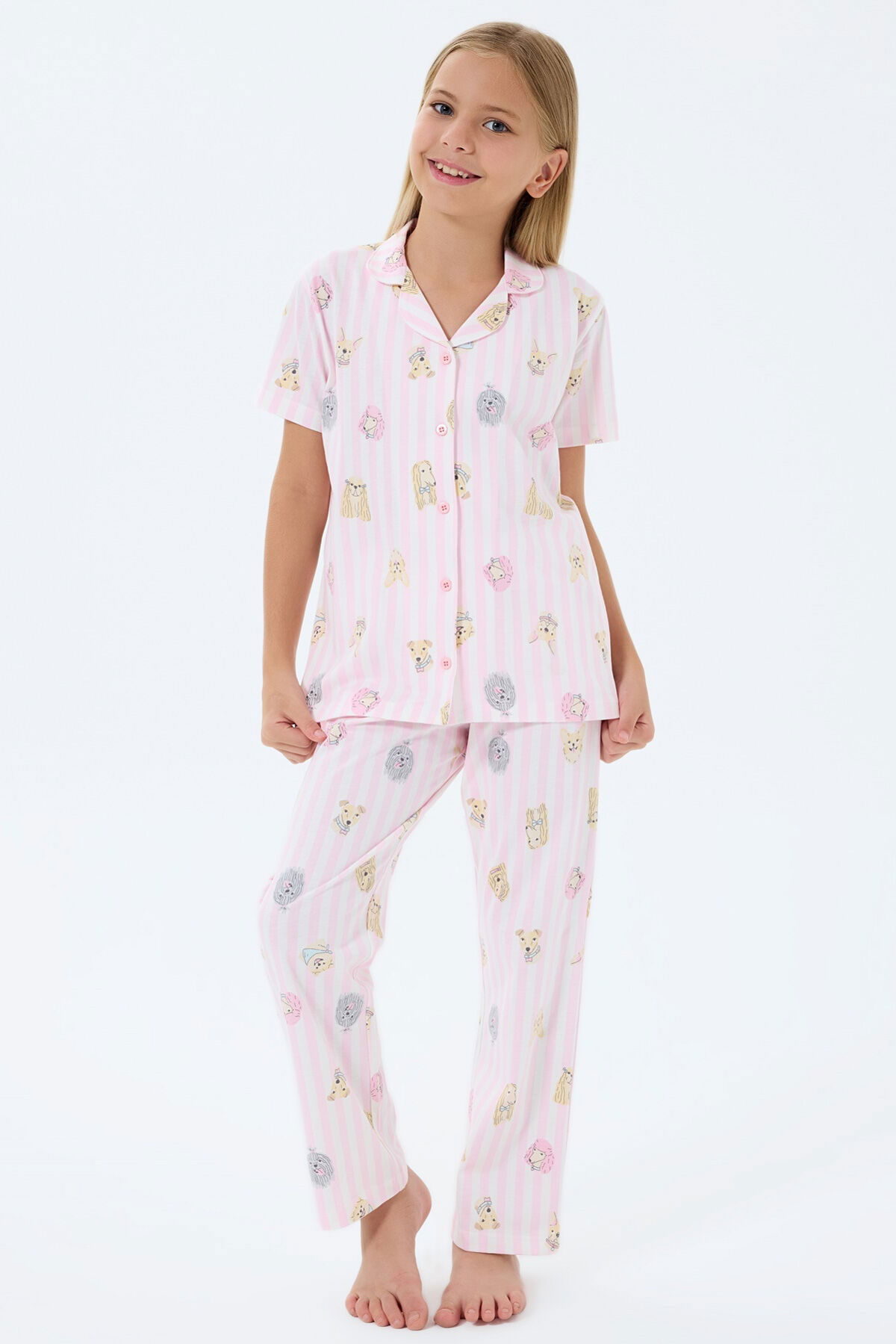 RolyPoly - Rolypoly Kız Çocuk Pembe Gömlek Pijama Takım (1)