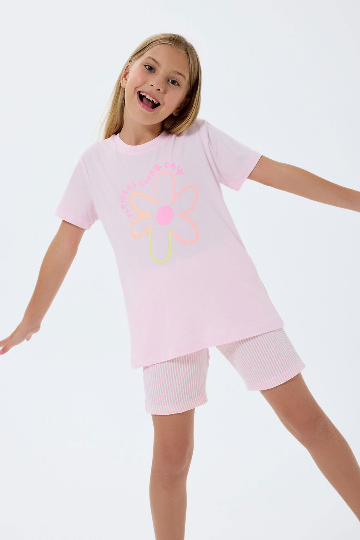 Rolypoly - Rolypoly Kız Çocuk Pembe Şort Takım