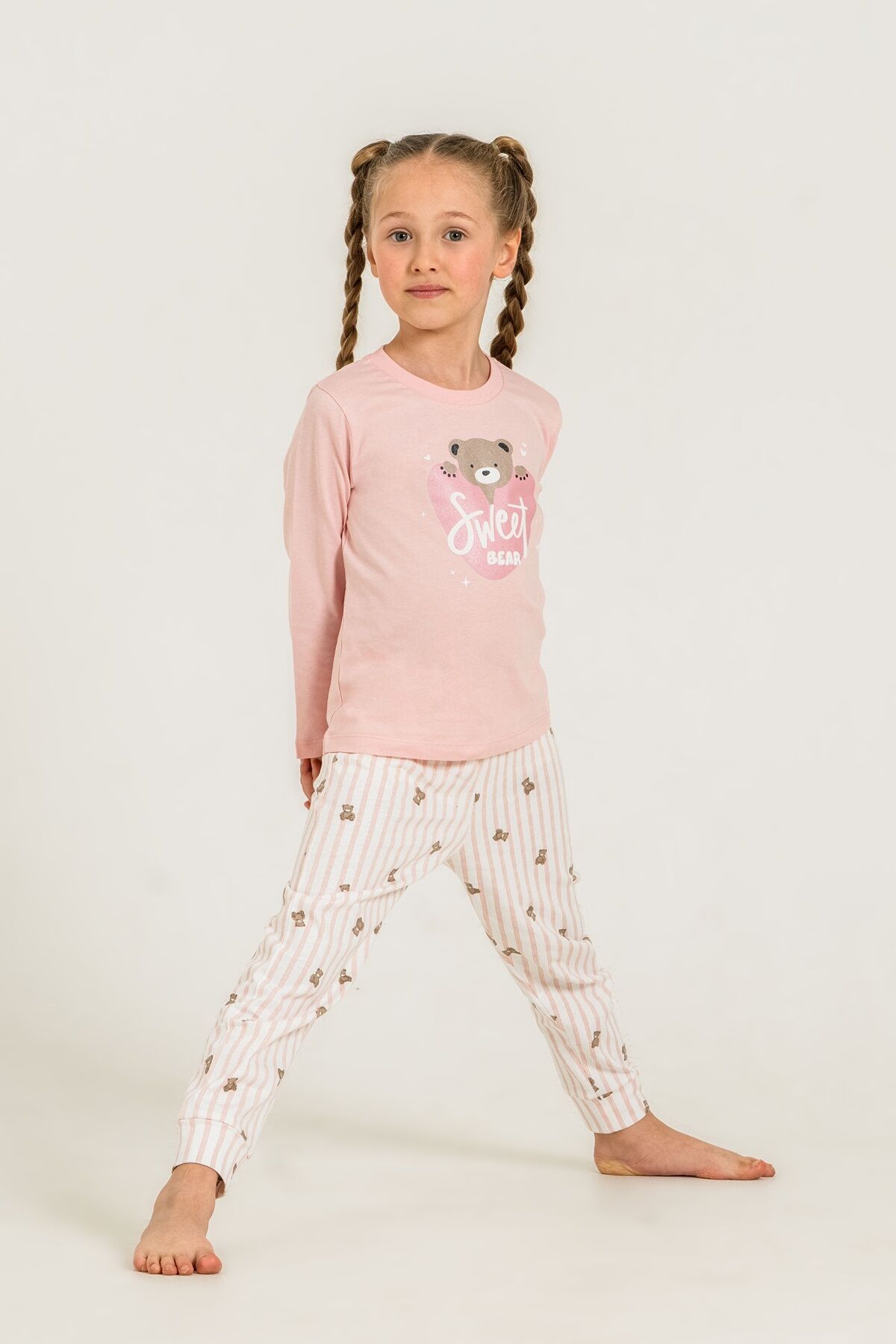 ROLYPOLY - Rolypoly Kız Çocuk Sweet Bear Pembe Uzun Kol Pijama Takım RP3911-C-V1 (1)