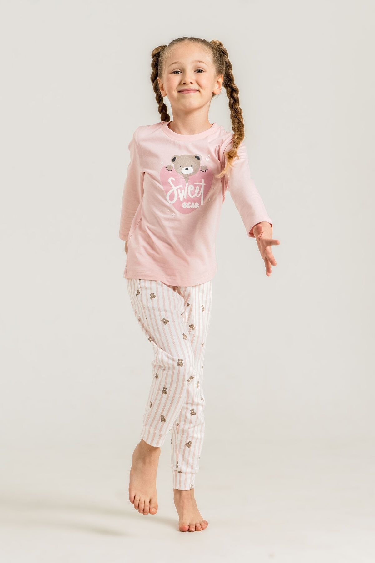 ROLYPOLY - Rolypoly Kız Çocuk Sweet Bear Pembe Uzun Kol Pijama Takım RP3911-C-V1