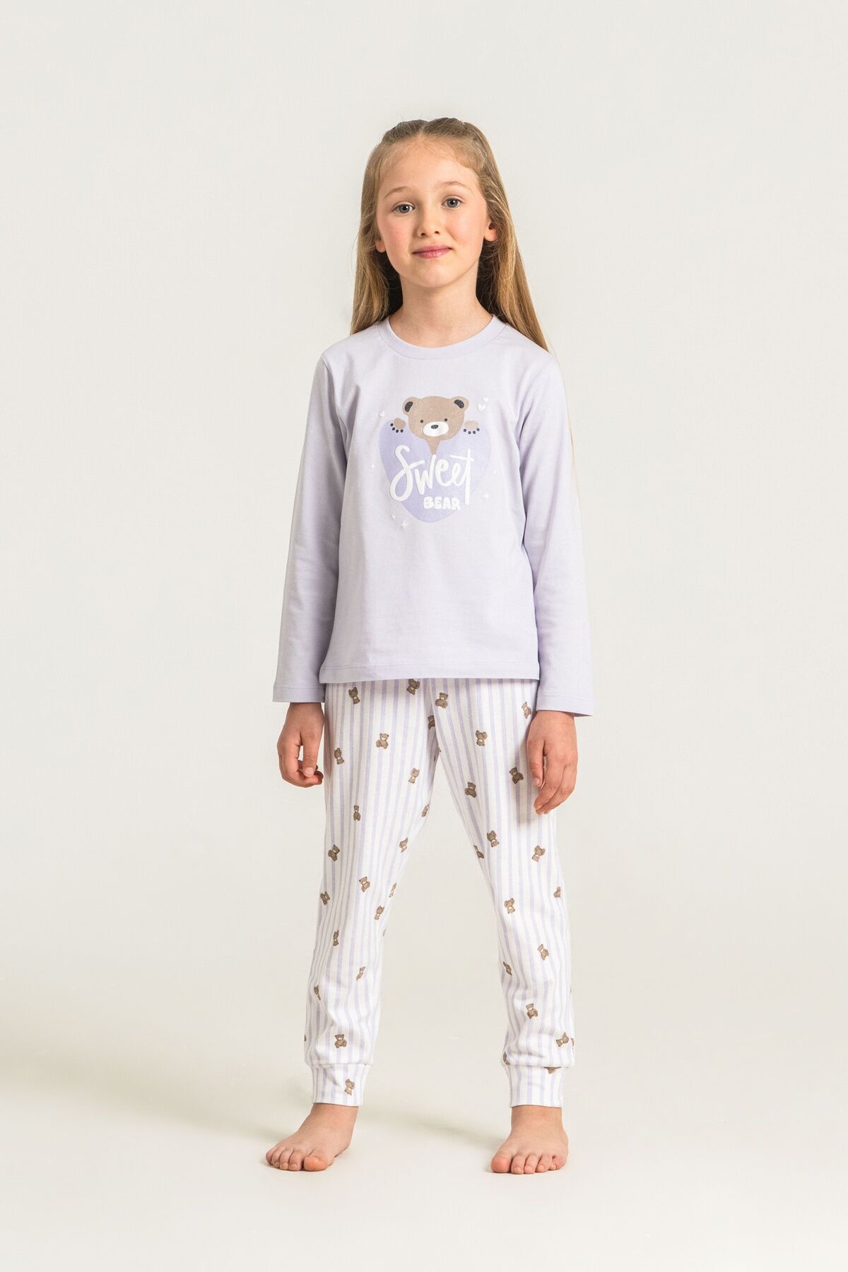 ROLYPOLY - Rolypoly Kız Çocuk Sweet Bear Pembe Uzun Kol Pijama Takım RP3911-C-V2