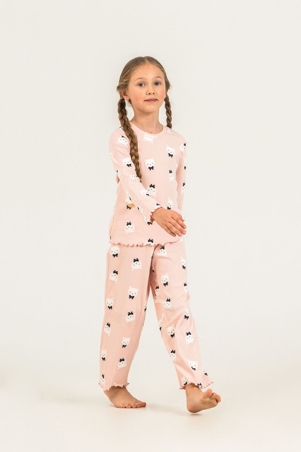 ROLYPOLY - Rolypoly Kız Çocuk Teddy Bears Turuncu Uzun Kol Pijama Takım RP3901-C-V1