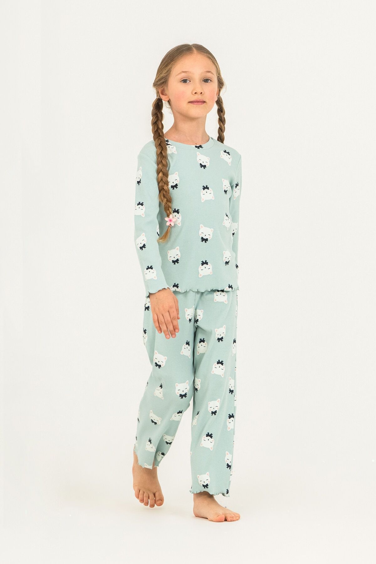 ROLYPOLY - Rolypoly Kız Çocuk Teddy Bears Yeşil Uzun Kol Pijama Takım RP3901-C-V2