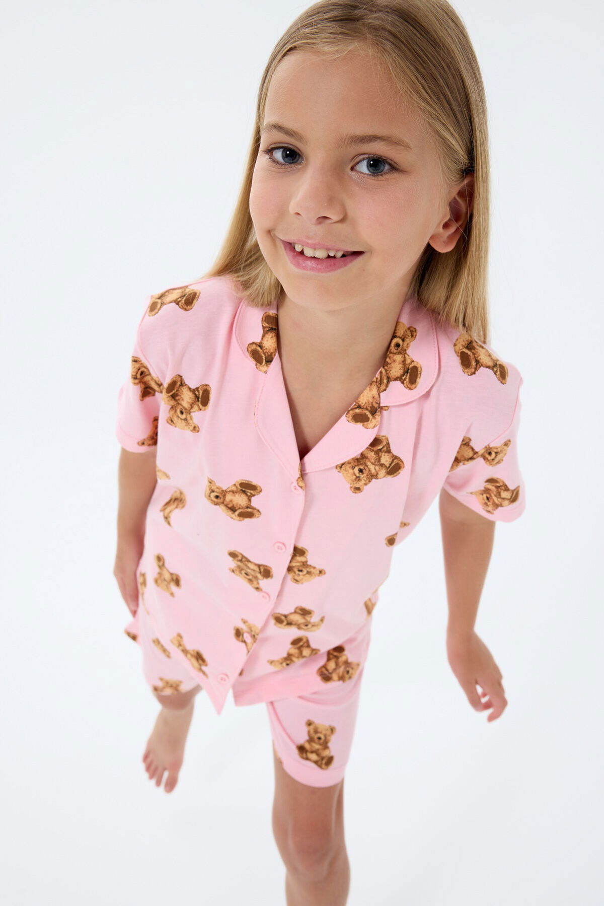 Rolypoly - Rolypoly Kız Çocuk Pembe Gömlek Şort Takım (1)