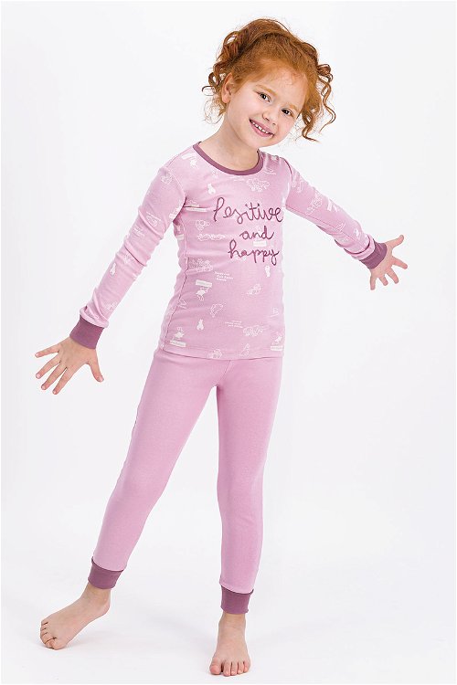 Rolypoly Positive And Happy Açık Gül Kurusu Kız Çocuk Pijama Takımı
