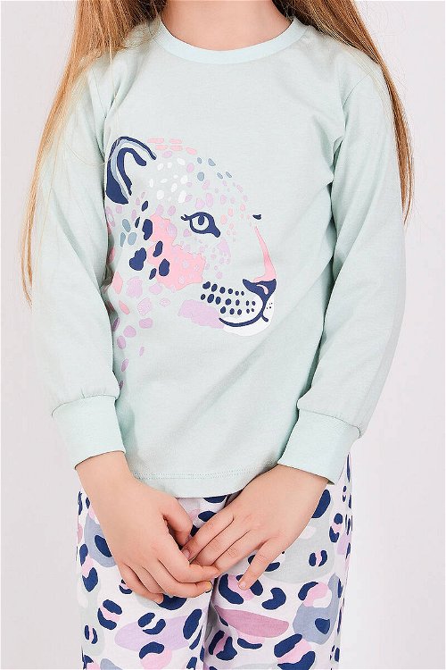 RolyPoly Leopard Su Yeşili Kız Çocuk Uzun Kol Pijama Takım
