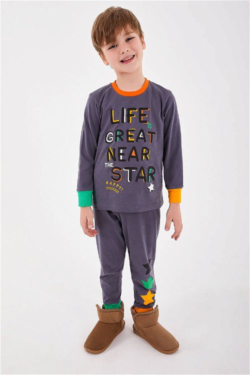 RolyPoly Life Great Near Star Antrasit Erkek Çocuk Uzun Kol Pijama Takım