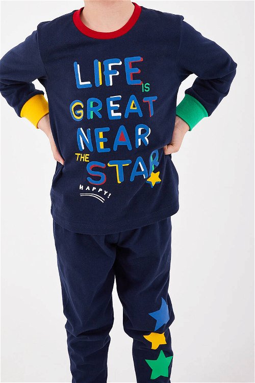 RolyPoly Life Great Near Star Lacivert Erkek Çocuk Uzun Kol Pijama Takım