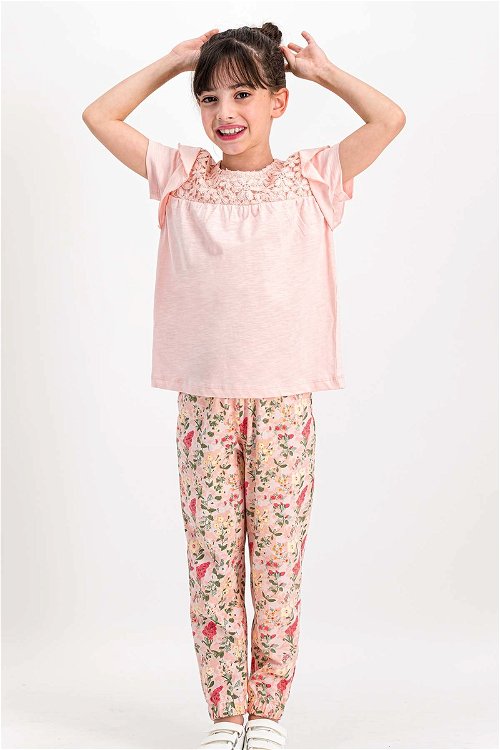 RolyPoly Little Flowers Somon Kısa Kollu Kız Çocuk Pijama Takımı