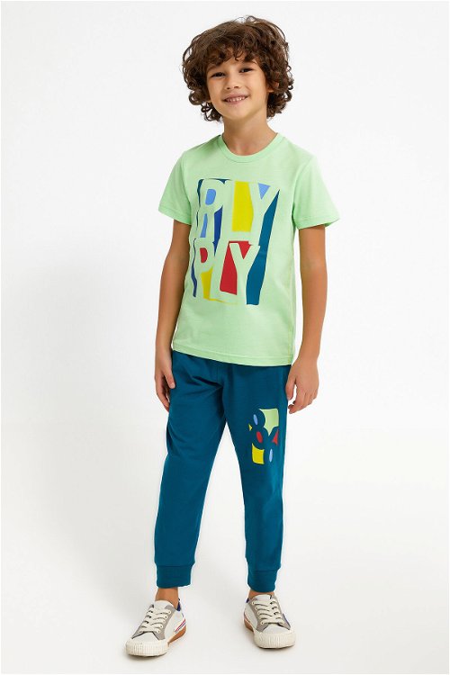 Rolypoly Rolypoly Bird Pattern Cream Boy Short Sleeve Pajama Set - Trendyol