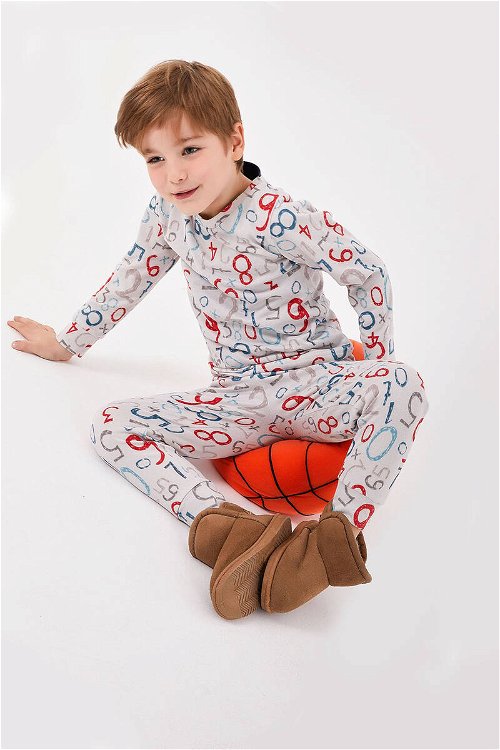 RolyPoly Numbers Gri Erkek Çocuk Uzun Kol Pijama Takım
